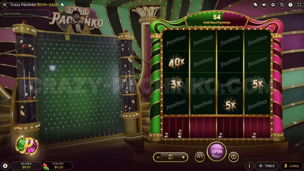 Bonus Spins in crazy pachinko casino game.
