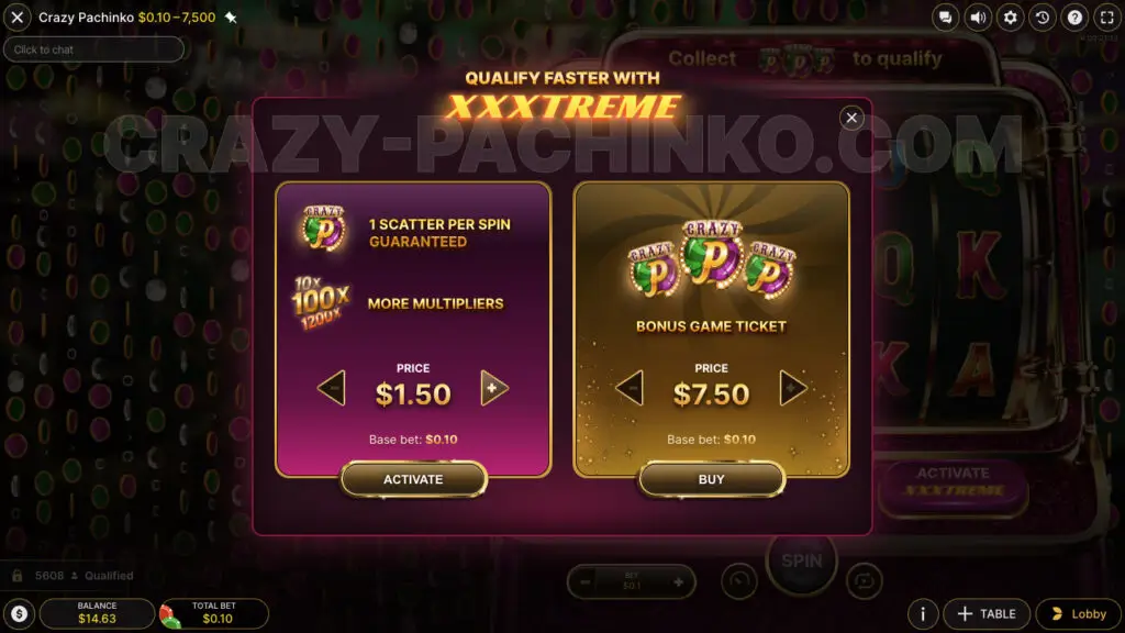 Crazy Pachinko live game spin modes.