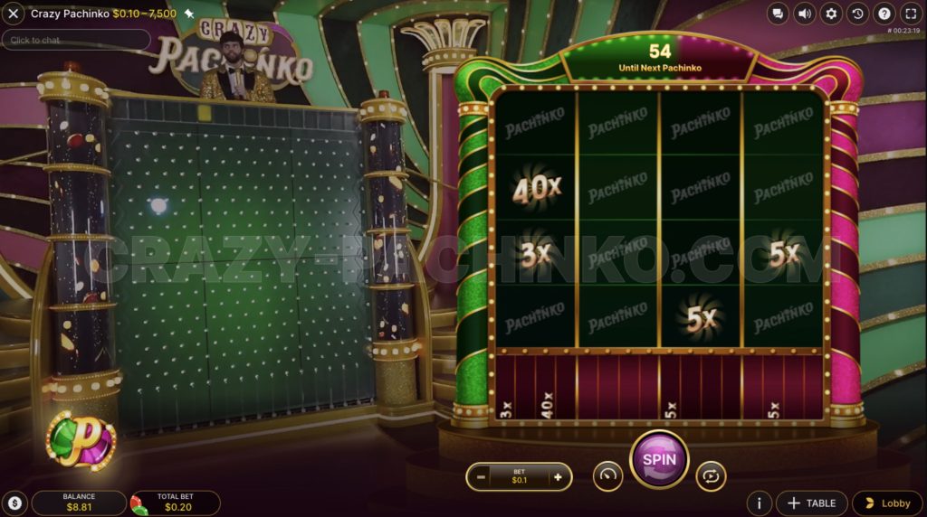 Rondas de bonificación en el juego de casino Crazy Pachinko.